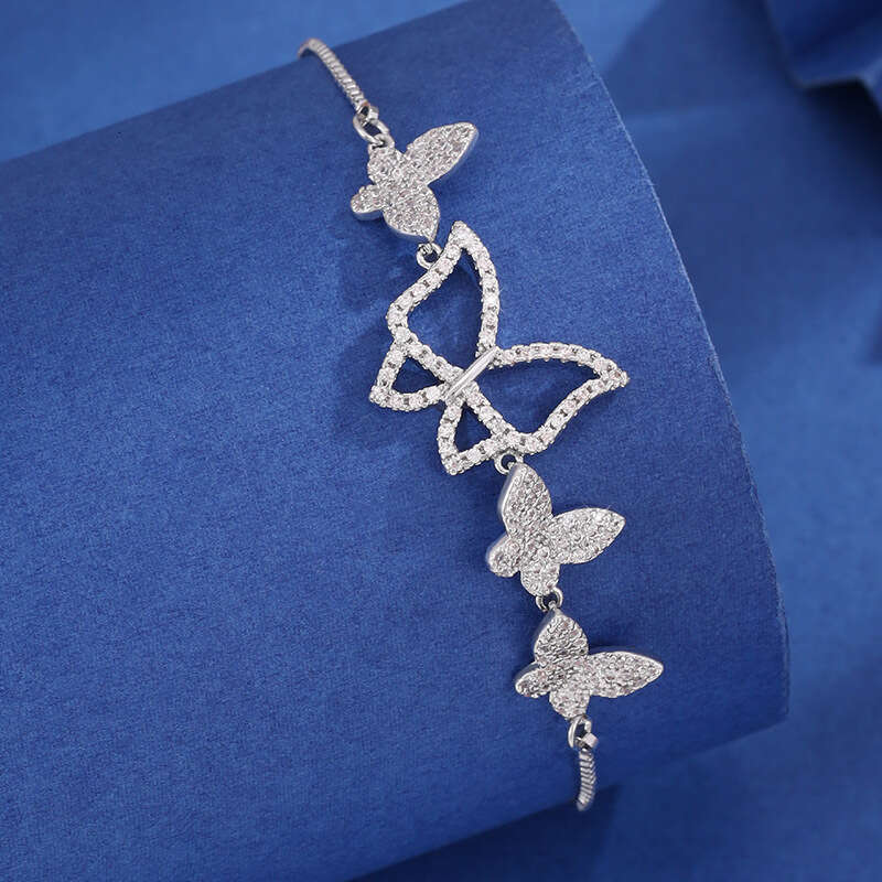 Korean Version Fashion Classic Design Full Dia Butterfly Pull Bracelet for Women Fresh and Versatile Adjustable Jewelry