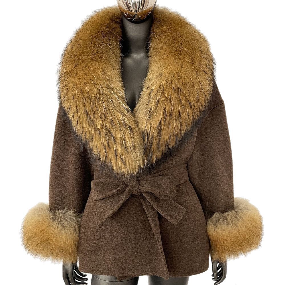 2024 New Autumn and Winter Oversized Fox Collar High-end Double-sided Fur Coat for Women, Mid-length Loose Woolen Jacket