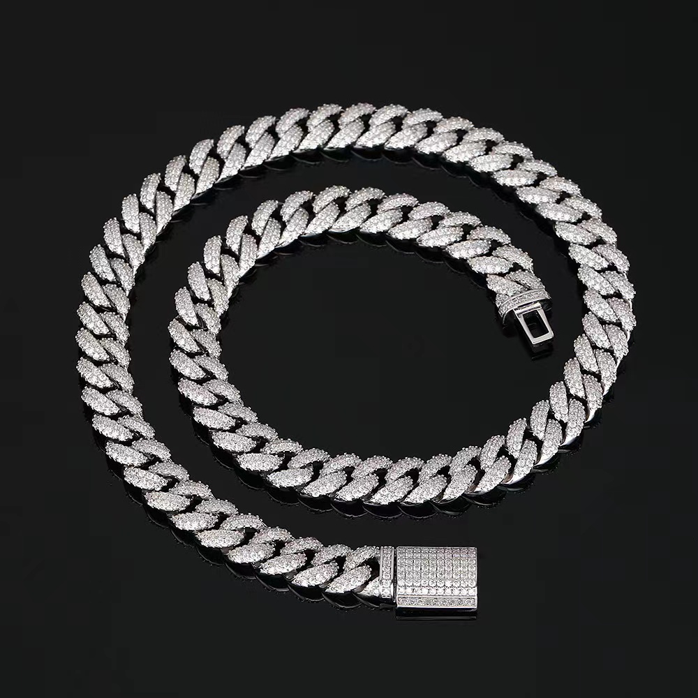 20mm Baguette Miami Cuban Link Chain VVs Moissanite Diamond 925 Sterling Silver Rose Gold Plated 18-24 Necklace