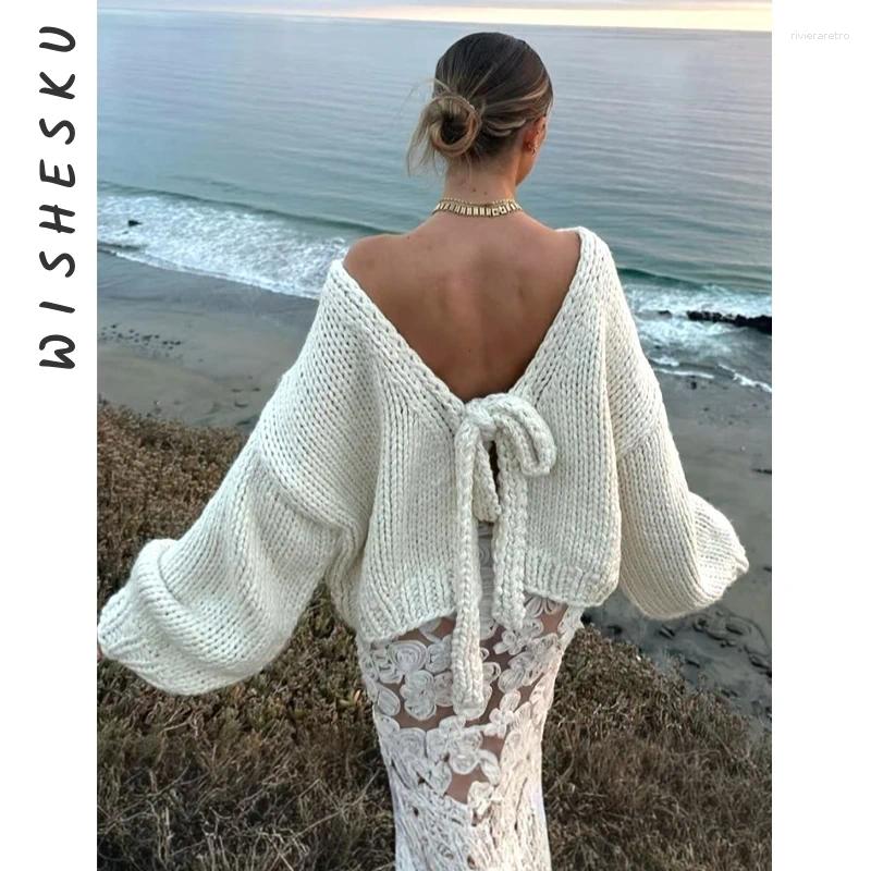 Women's Sweaters Sexy Backless Lace Up Casual Women Long Sleeve Baggy Knitted Pullovers 2025 Fall Winter Lolita Y2K Clothes