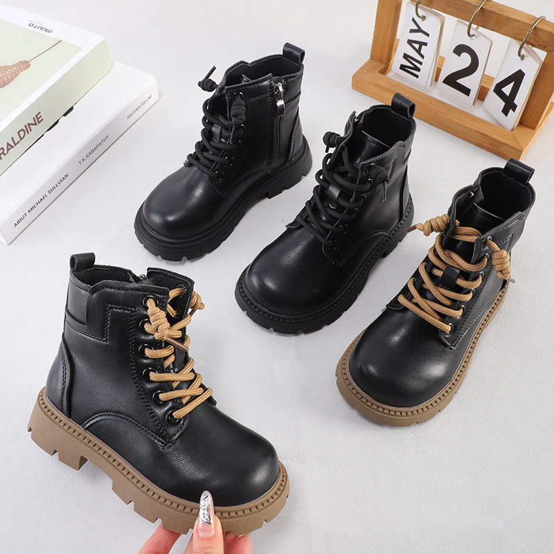 Autumn and Winter New Children's Martin Boots British Boys' Black Boots Side Zipper Girls' Short Boots Fashion Trendy Boots Designer Sh