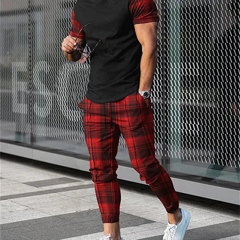 Men's Tracksuits Men's Trousers Tracksuit 2 Piece Set 3D Printed Summer Jogger Sportswear Short Sleeve T ShirtLong Pants Casual Street Cloth