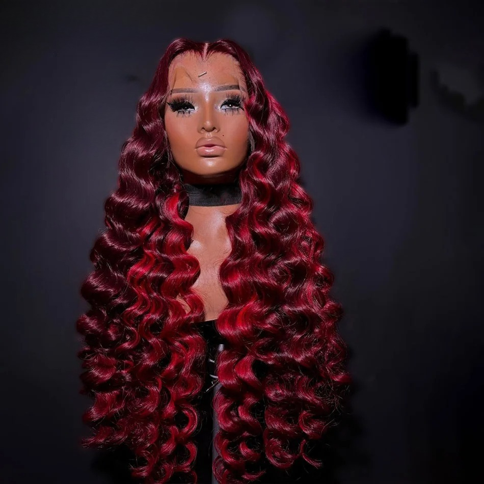 Ombre Highlight Red 13X4 Lace Closure Body Wave Wigs Pre Plucked 200% Peruvian 13x6 Lace Frontal Human Hair Wigs Ready To Wear for Women