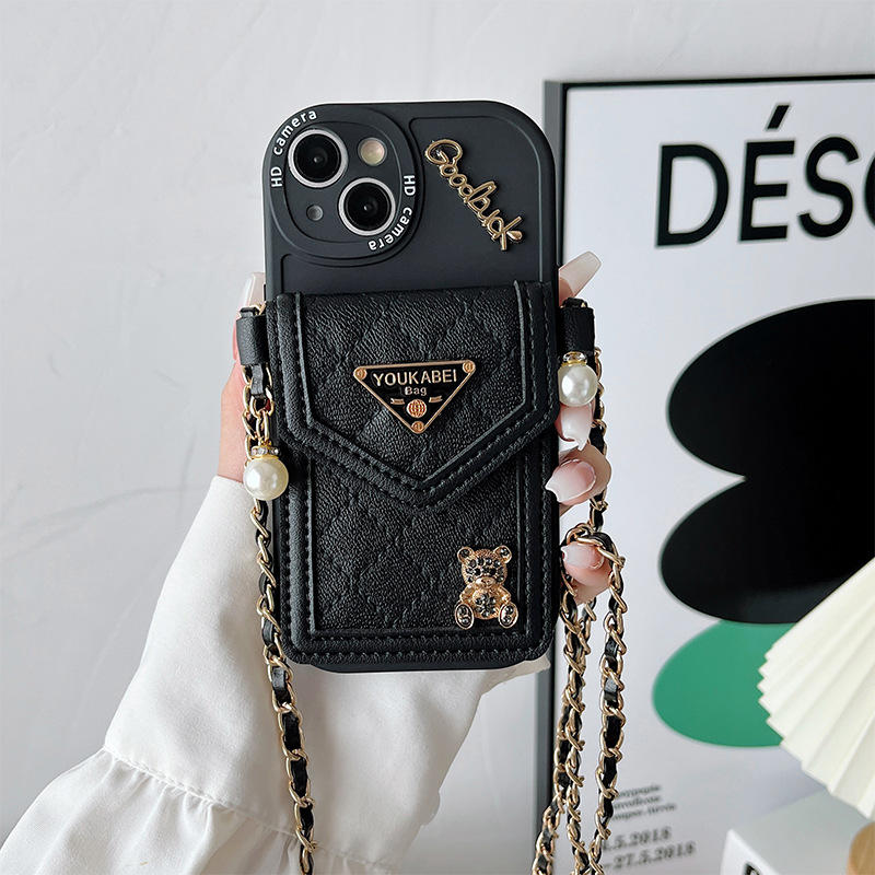Luxury fashion PU leather With lanyard Case for iPhone 16 15 14 Phone Cover 15 13 12 11 Pro MAX Hard Cover Shockproof Back Funda Z250819