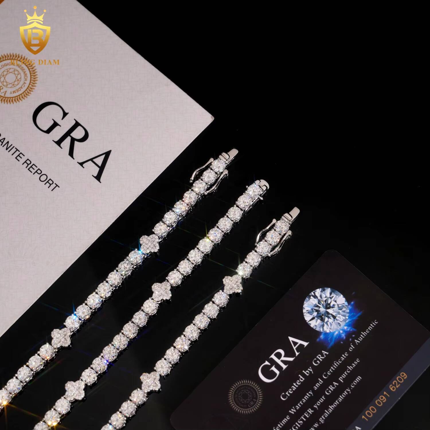 5mm Fine Jewelry 925 Sterling Silver Vvs Moissanite FourLeaf Clover Tennis Chain Bracelet Necklace Set