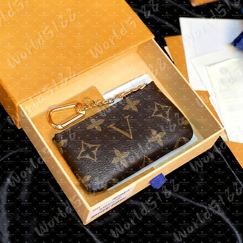 designer wallets bag 6 colors Keychain Ring KEY POUCH coin purse Damier leather Credit Card Holder women men small zipper purses Wallet with box and dust bag