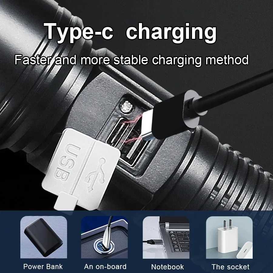 2000000LM UltraHigh Power Flashlight Digital Electronic Display Waterproof Torch Zoom Hand Light Outdoor Camping Lantern D2509281