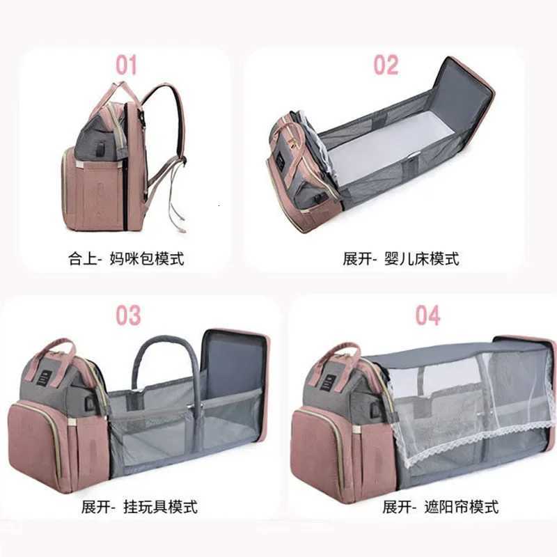 Multifunctional Mother and Baby Bag Mom Bag Bottle Backpack 2024 New Folding Sleeping Changing Bag Diaper BackpackXJ250928