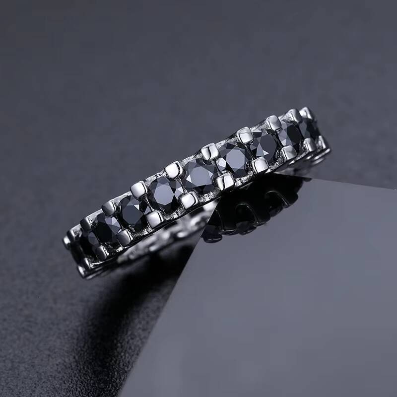 Punk Rock Style 925 Sterling Silver Ring 4mm Black Moissanite Factory Wholesale Lab Diamond Jewelry Ring for Men