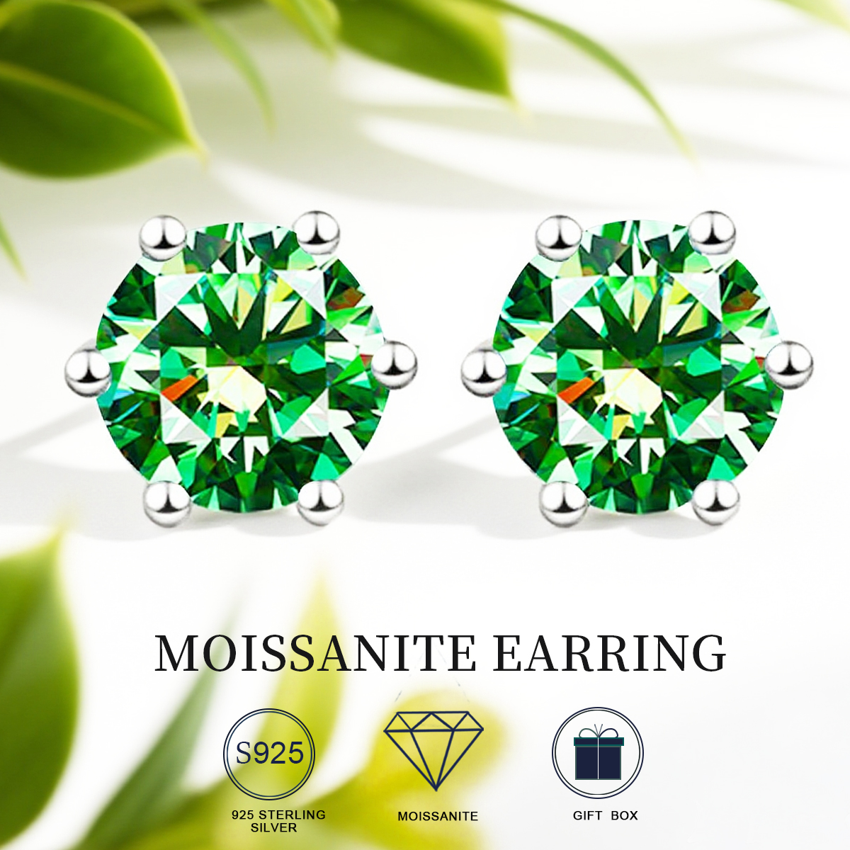 MT GRA 0.5-2CT *2 Green Moissanite Earrings for Women Man, 925 sterling silver wedding Birthstone Earrings Fine jewellry , High quality factory Wholes