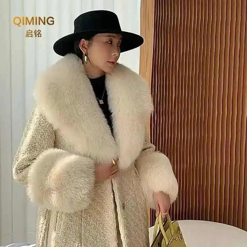 Winter Faux Fur Collar Cuffs Set Women Fluffy Large Shawl Coat Accessories Warm Fashion Fox Fur Scarf Furry Scarves Female 250928