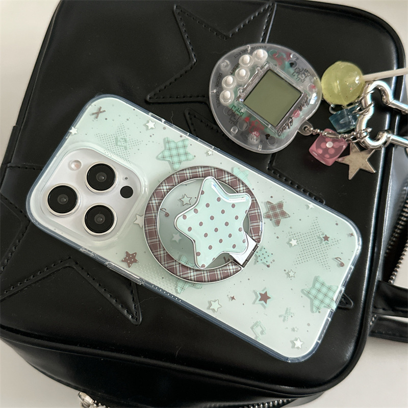 Ins Mint Green Star Double Layer Iphone 17promax Phone Case Compatible With Apple 16pro Magnetic Stand 15pr