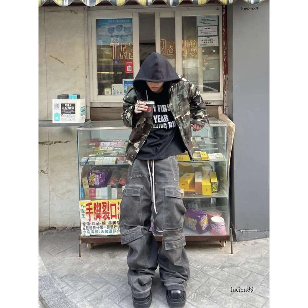 designer Men's Jeans Baggy Black Cargo Pants Women Wide Leg Casual High Street joggers Drawstring Trousers Men Goth Grunge Style Pantalones