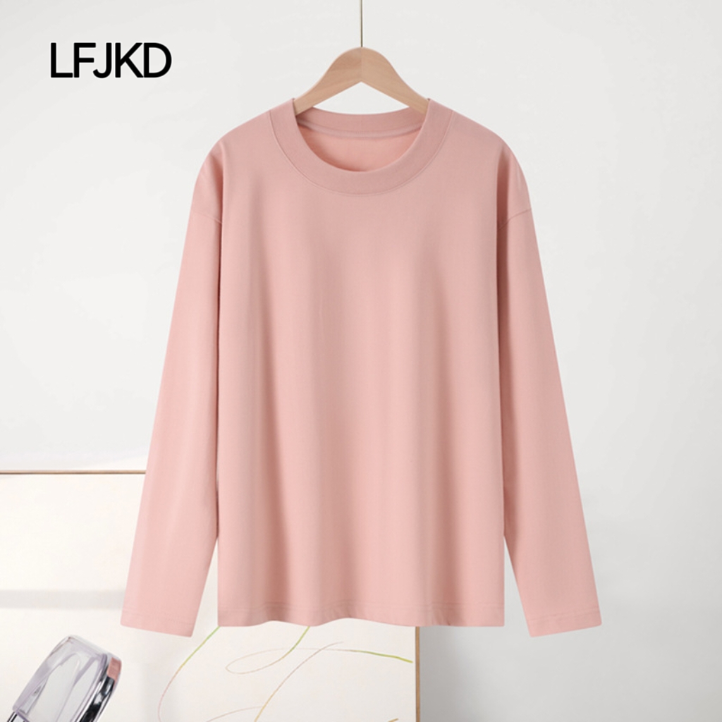 K2274 European and American style oversized pure cotton long-sleeved T-shirt for women, thickened style, casual and slim, multi-color customization