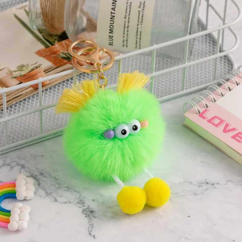 1pcs Cute Fluffy Fur Pompom Keychain Soft Plush Ball Key Chain Car Key Ring Women Charm Bag Small Briquettes Pendant SensoryXJ250928