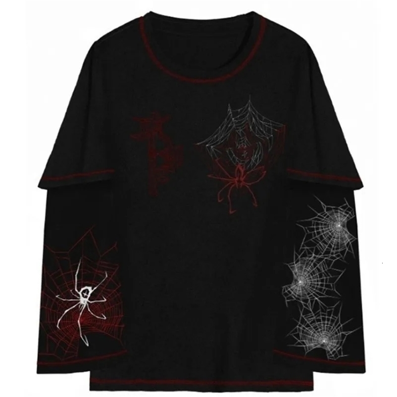 Black womens long sleeved girl Y2K top Gothic Y2K fashion Harajuku spider T-shirt womens Gothic dark street clothing T-shirt 241019