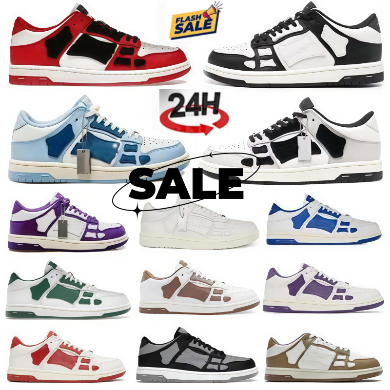 brand designer Unisex low - top leather casual sports shoes with a stylish bone design Available in white black grey green blue and pink sizes range from 36-45