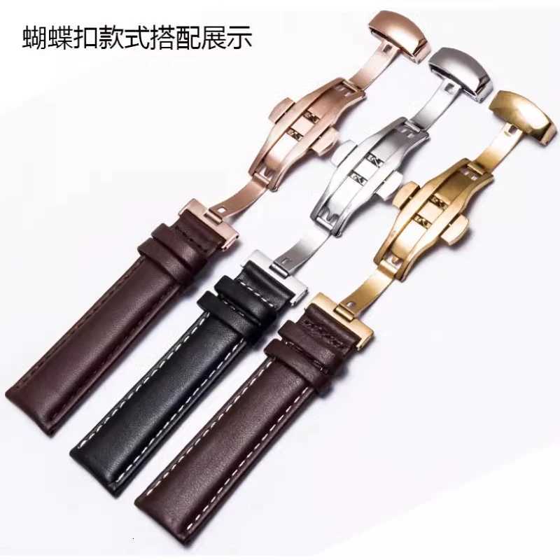 Smooth Genuine Calfskin Leather Watchband 18mm 19mm 20mm 21mm 22mm 23 Soft Straps Automatic Butterfly Buckle Business Watch Band W250928