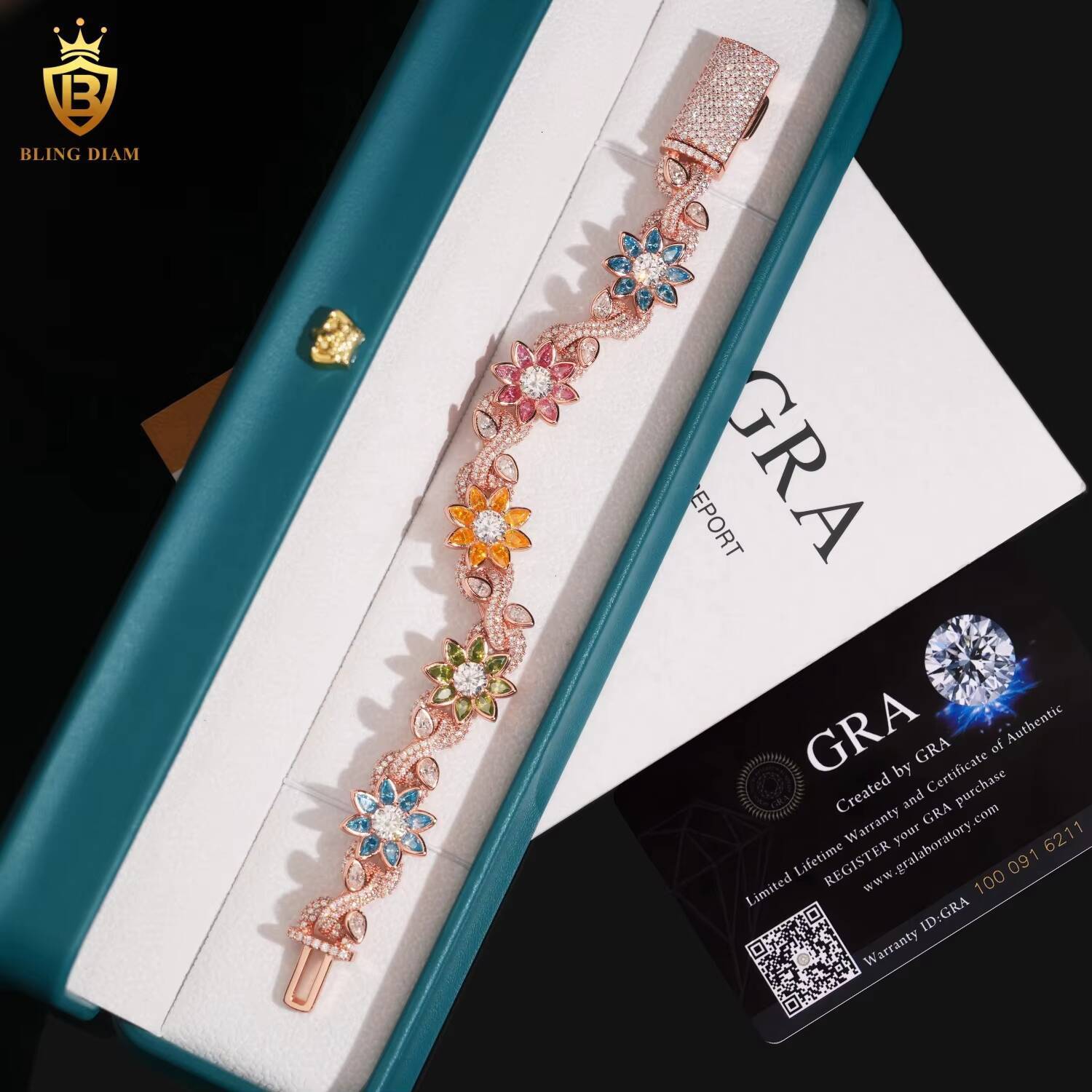 Silver 925 Gold Plated Pass Diamond Tester Hip Hop Jewelry Custom Colored Moissanite Cuban Link Chain Bracelet Men Jewelry