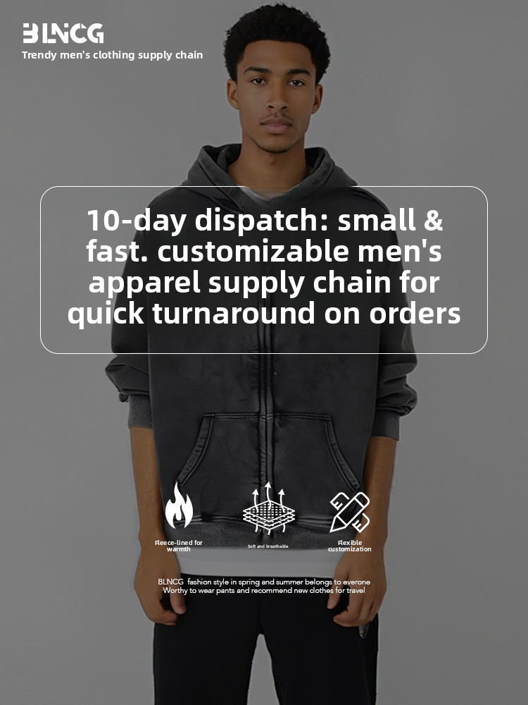 BLNCG Streetwear Winter Heavyweight Fleece-Lined Washed Hoodie - American Retro, Plus Size Zip-Up Jacket for Men & Couples-KFMLW-03