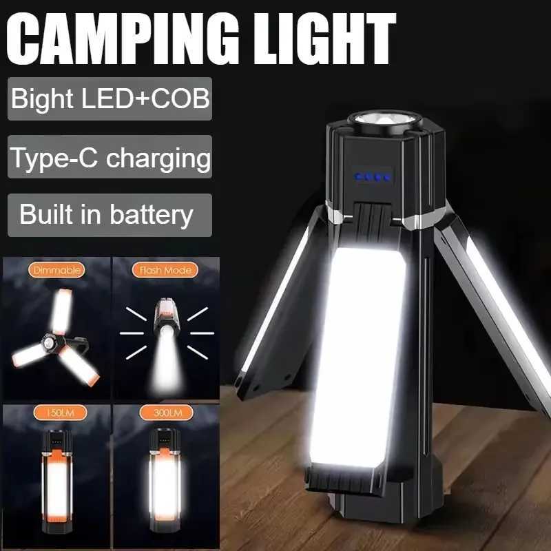 Powerful LED Camping Light USB Rechargeable 90 Foldable Portable Outdoor Tent Lamp with Magnetic Flashlight Emergency Work C250928