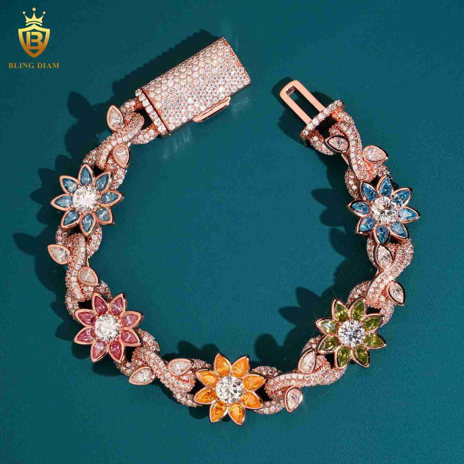 Silver 925 Gold Plated Pass Diamond Tester Hip Hop Jewelry Custom Colored Moissanite Cuban Link Chain Bracelet Men Jewelry