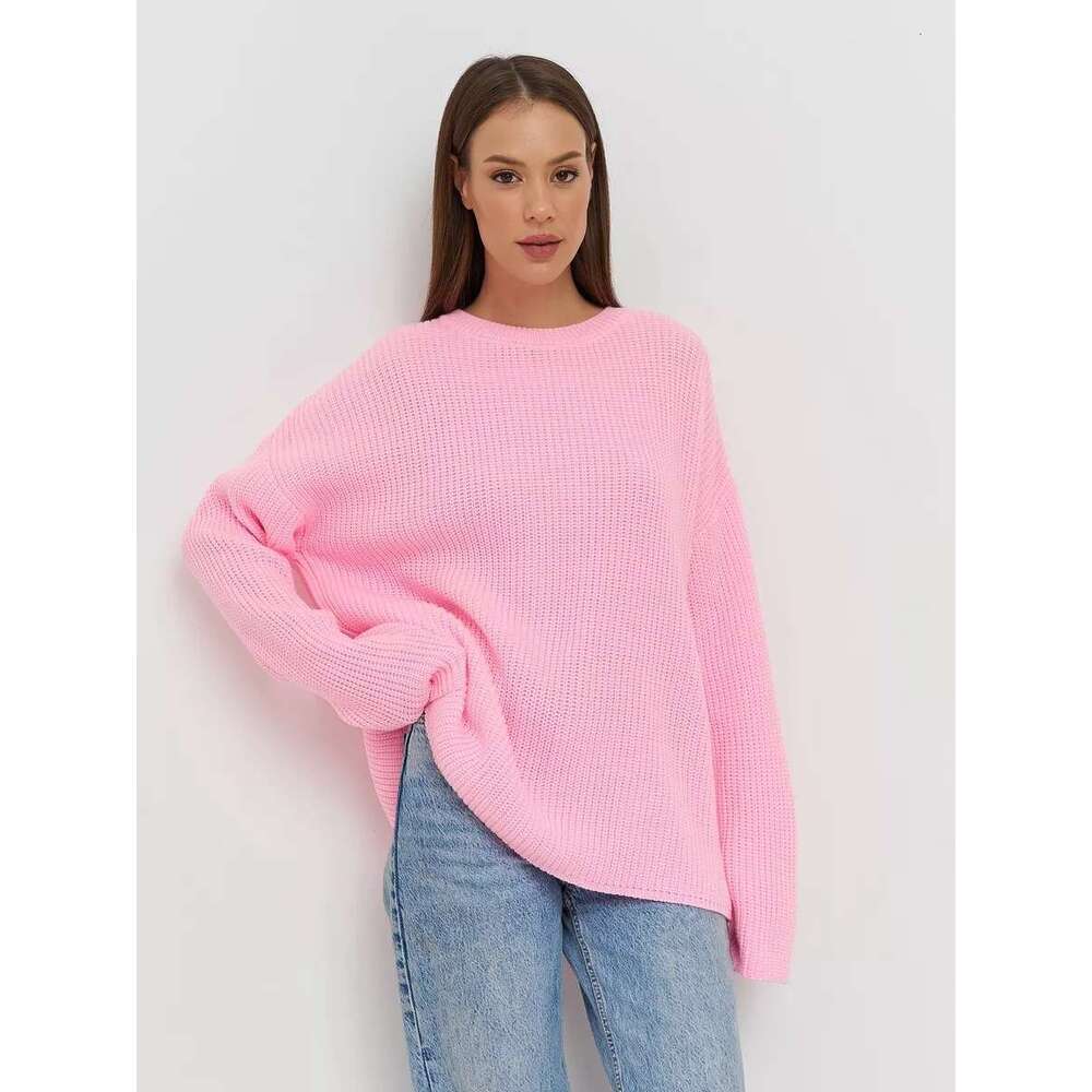 Knitted Long Sleeve Round Neck Loose Straight Base Sweater Top