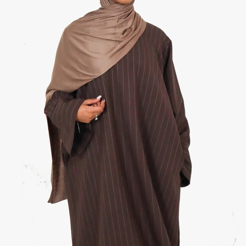 Autumn Abaya Dubai Turkey Muslim Party Long Dress Brown Stripes African Dresses for Women Abayas Islam Clothes Kaftan Hijab Robe 240715