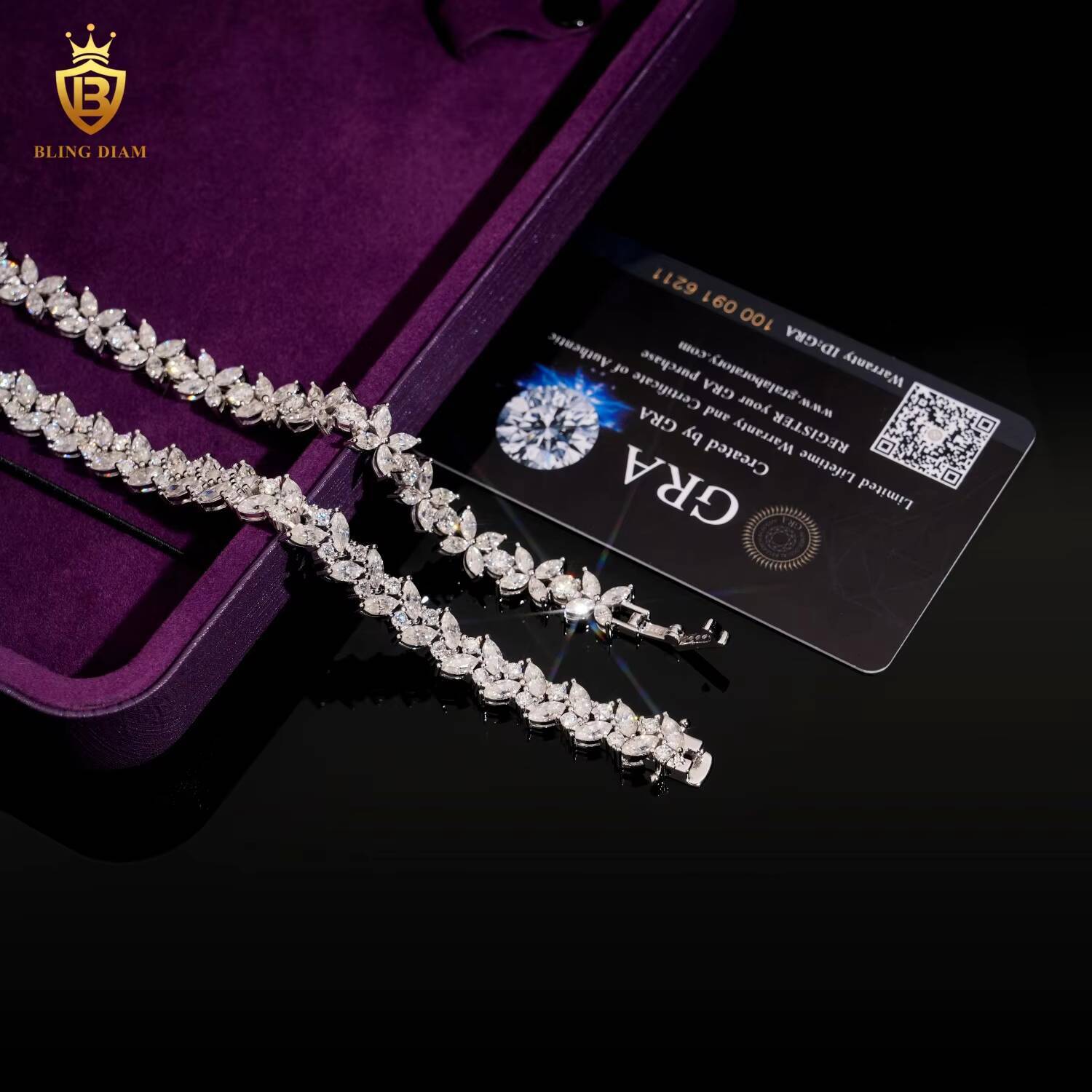 New Fashion 925 Sterling Silver Fancy Shape Leaf Moissanite Diamond Tennis Bracelet for Women