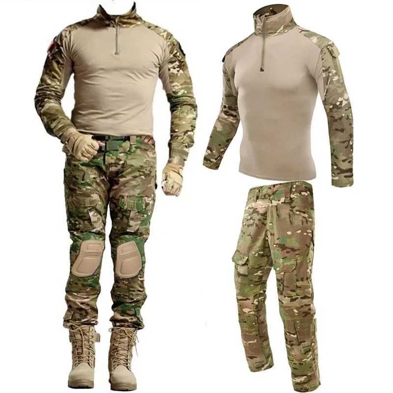 Outdoor Tactical Suits Airsoft Uniform Paintball Combat Shirts Camo Cargo Pants Hunting Clothes Camo T Shirts Men Clothing Tops W250928