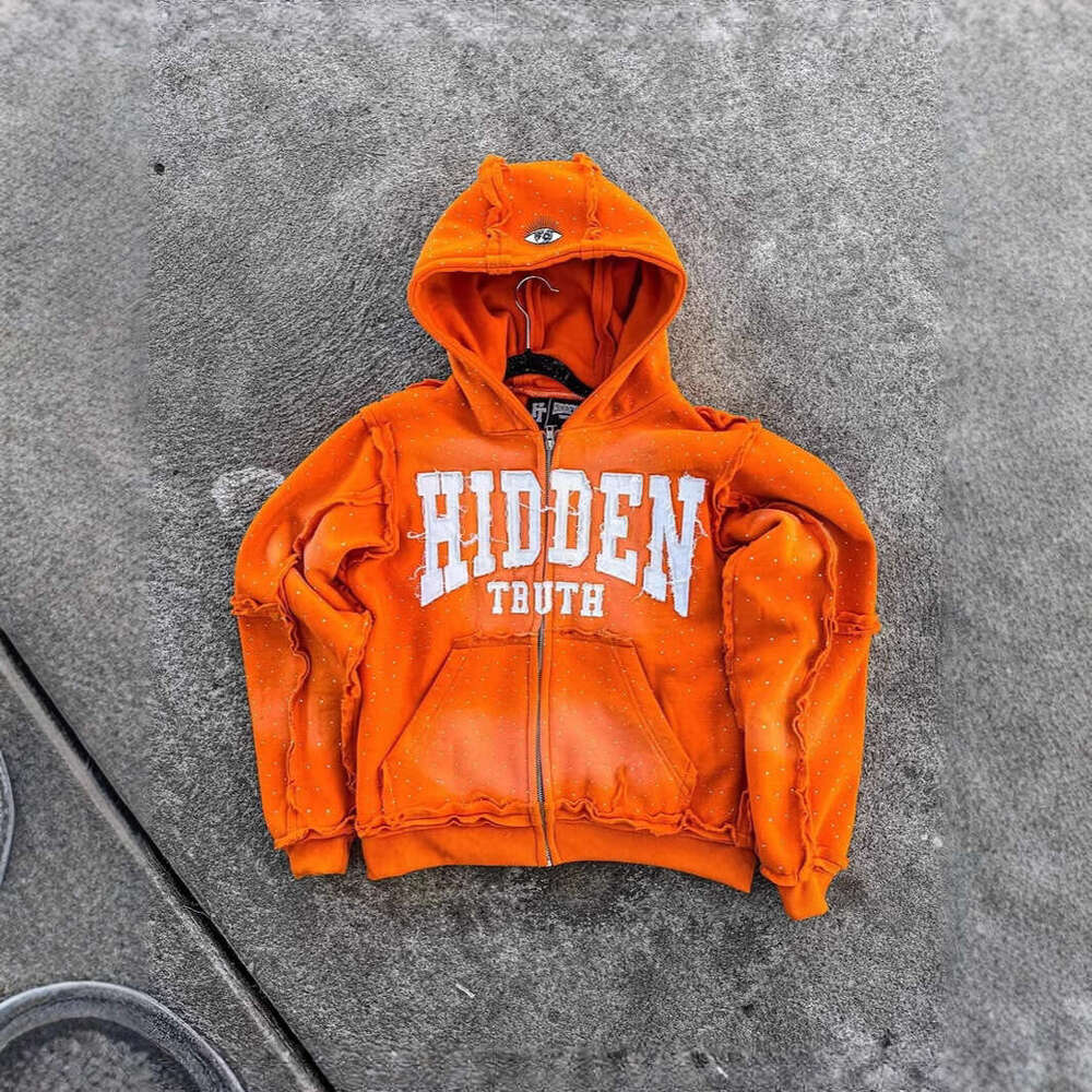 High Street Hooded Zipper Sweatshirt Loose Unisex Embroidered Hoodie Autumn Winter Style