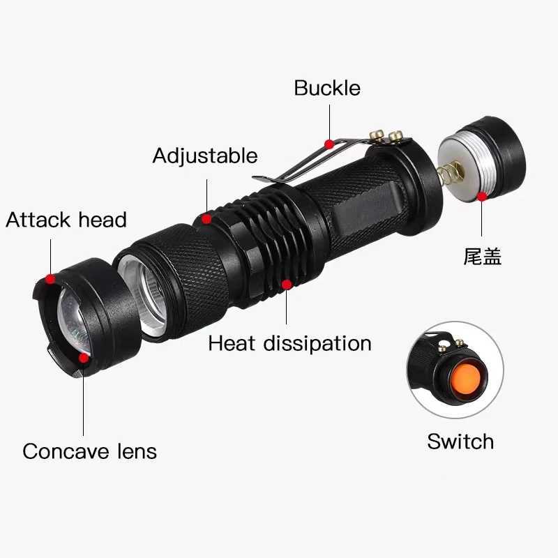 Mini Flashlight LED Flashlight 3 Modes Adjustable Handheld Tactical Flashlight for Camping Hiking Outdoor Work D2509281