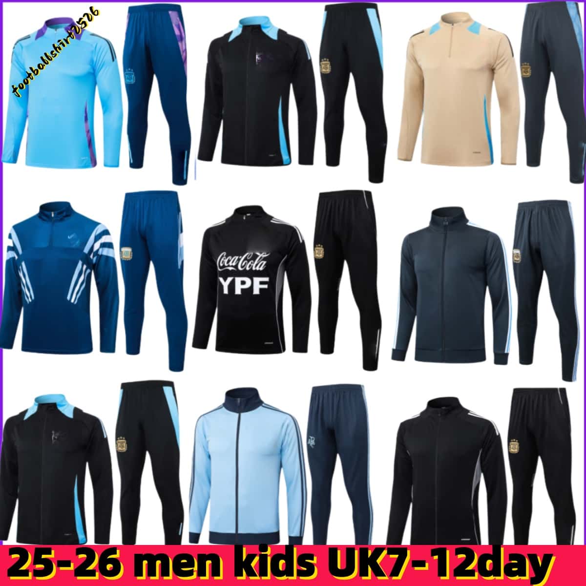 25 26 3 star Argentina tracksuit Soccer Jerseys jacket Football Shirts MESSIS DI MARIALong sleeved half pulled Men Kids training suit tracksuits Kit sportswear