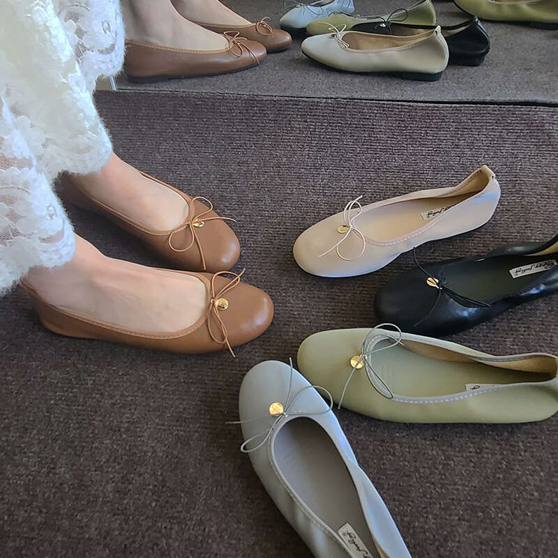 Flat French Style Soft Sole Loafers Women's 2025 New Bowknot Ballet Grandma Shoes