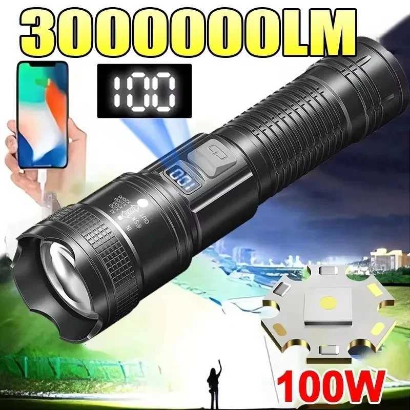 1600000 LM Super Bright Flashlight USB Rechargeable LED Long Range Tactical Torch Outdoor Waterproof Camping Fishing Lantern D250928