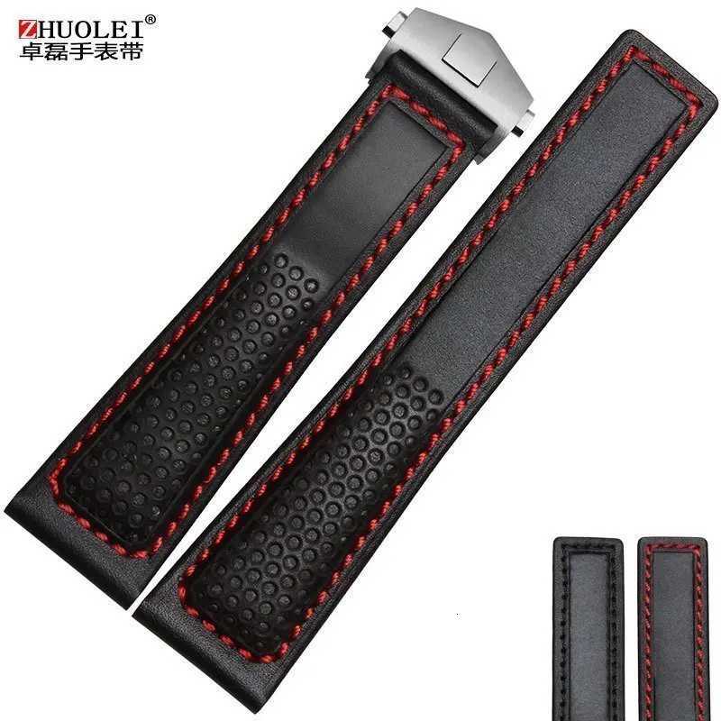 COW Genuine Leather WATCH StrAP 19mm 20mm 22mm WATCHband for Monaco F1 WATCH band Red Men Fold buckle Bracelet W250928