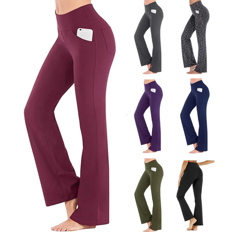 Straight Flare Pants High Waist Casual Women Clothes Yoga Pant Elastic Solid Basics Trouser Slim AnkleLength Simple 250306