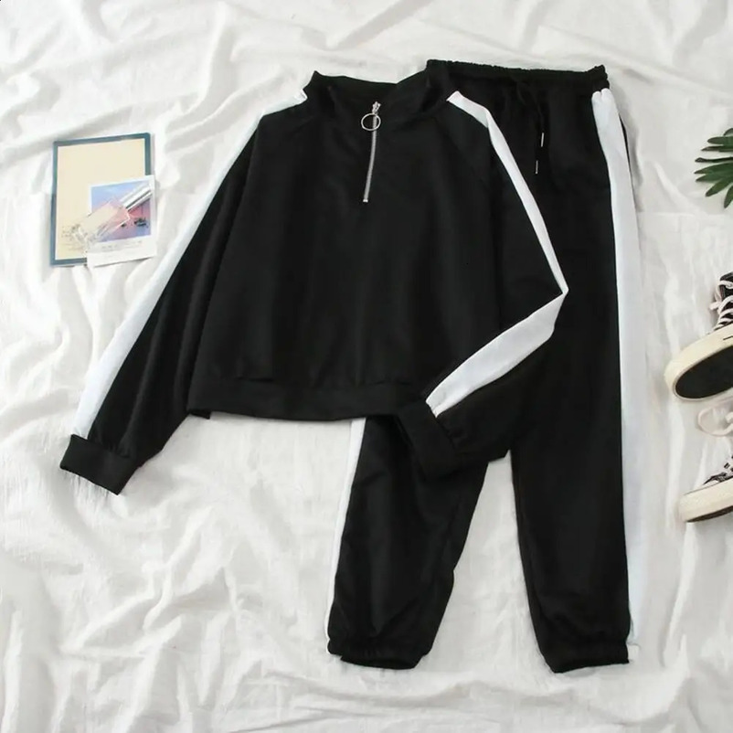 Womens sports shirt and pants set fashionable womens suit loose fitting wide leg elastic waist color suitable for autumn 240927