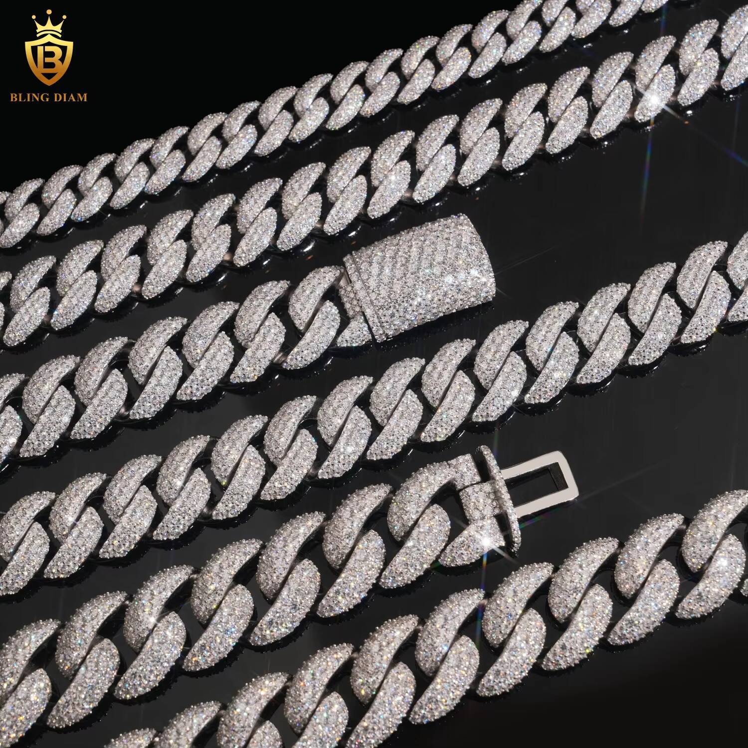 Hip Hop Styles Jewelry 20MM 22mm Moissanite Diamond Cuban Link Chain 925 Silver Iced Out Cuban Link Necklace Pass Diamond Tester