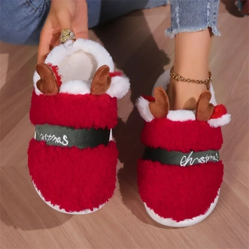 Christmas womens slider winter red fluffy slider home plush er comfortable shoes 2024 casual platform slider warm house241018bj