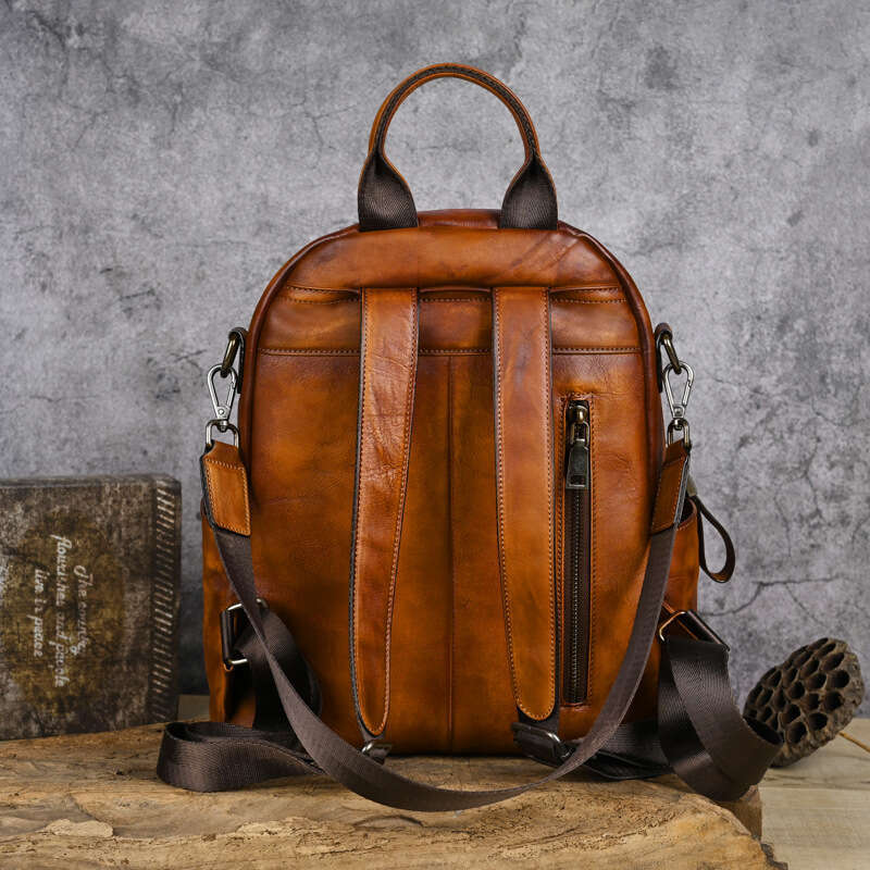 designer bag Luxury bag Top Layer Cowhide Chinese Style Large Capacity Backpack Vegetable Tanned Leather Double Shoulder Women's Bag Handmade Pra