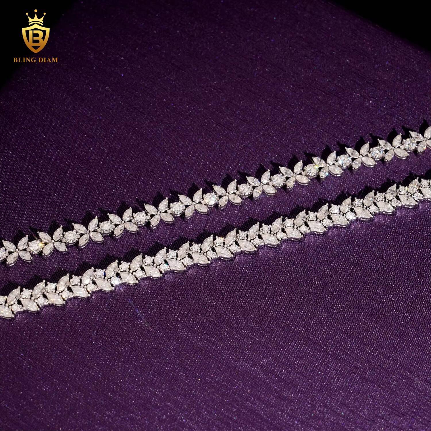 New Fashion 925 Sterling Silver Fancy Shape Leaf Moissanite Diamond Tennis Bracelet for Women