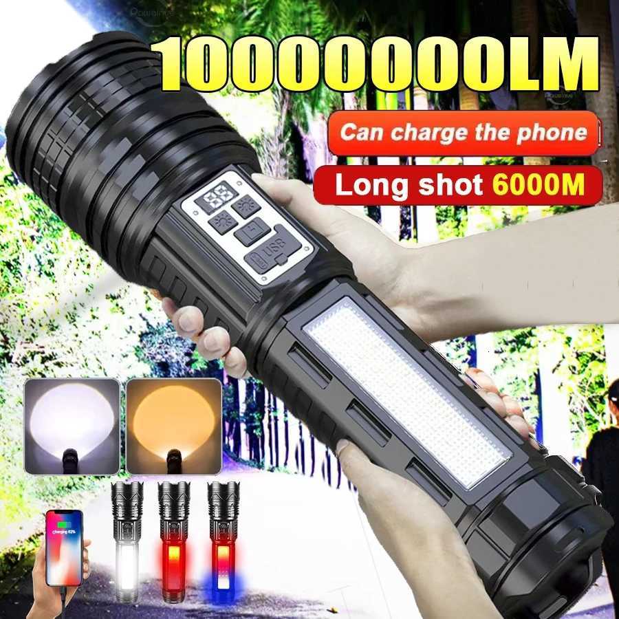 High Power Flashlight Super Big Flashlight Rechargeable Most Strong LED Flash Light Long Range Torch Outdoor Built in Battery D250928