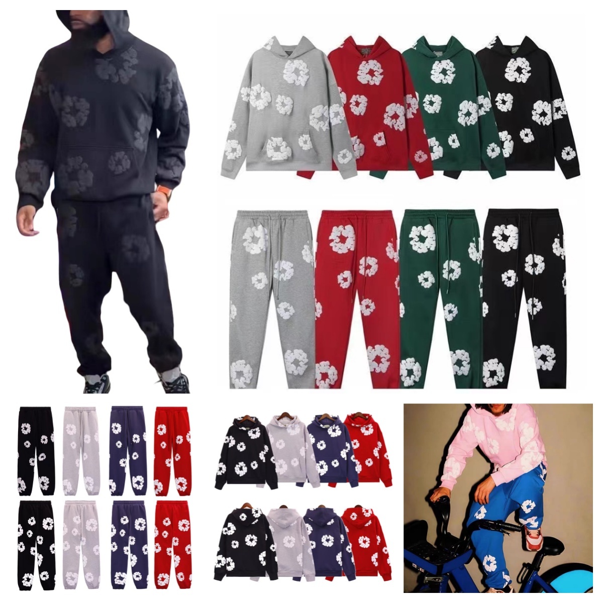 denim Men's tearsHoodies Retro Print Women's Hoodie O-Neck Long Sleeve Casual Daily Wear 2025 Women Fall Winter Sudadera Vintage De Mujer 51c 59d