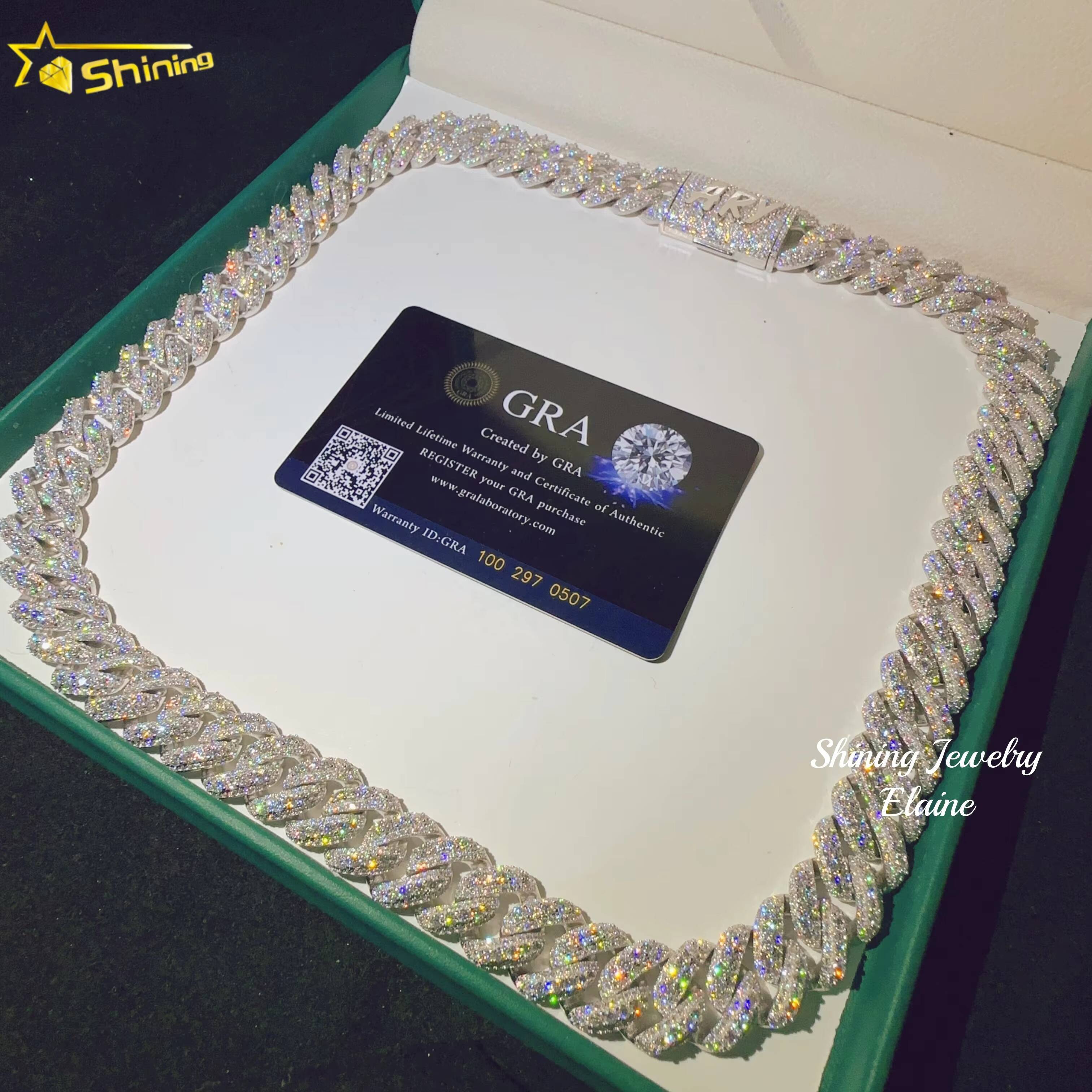 Factory Price Hip Hop Custom Fashion 925 Sterling Silver Luxury VVS Moissanite Iced Out Miami Cuba Link Chain