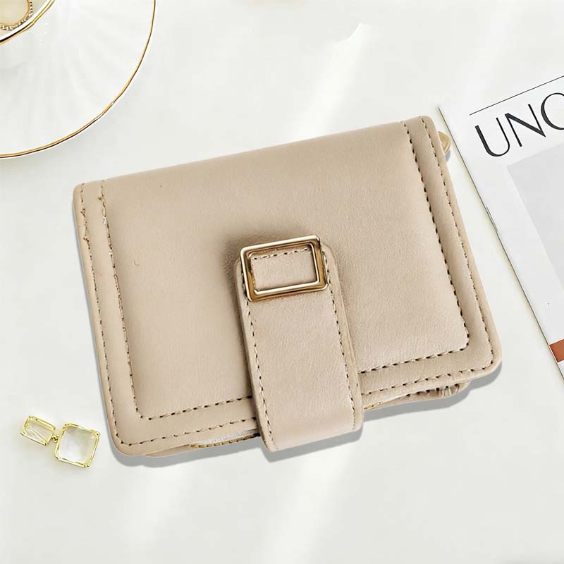 Wallets Women's Fashion Multi - Card Wallet, Beige PU Leather Small Wallet with Buckle, Easy Storage & Stylish Design for Daily Use 076