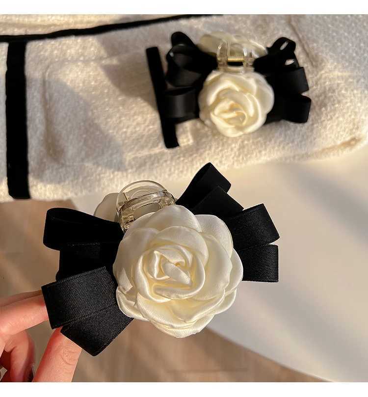 Elegant bow camellia hair clip hair clip highend French hairpin back head shark clip headwear for women W250928