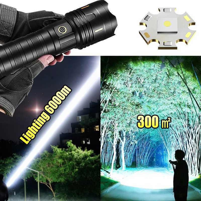 15000mAh Super Big Flashlight USB Rechargeable 6000M Most Strong LED FlashLight Long Range Torch Zoom Outdoor Camping Lantern D250928