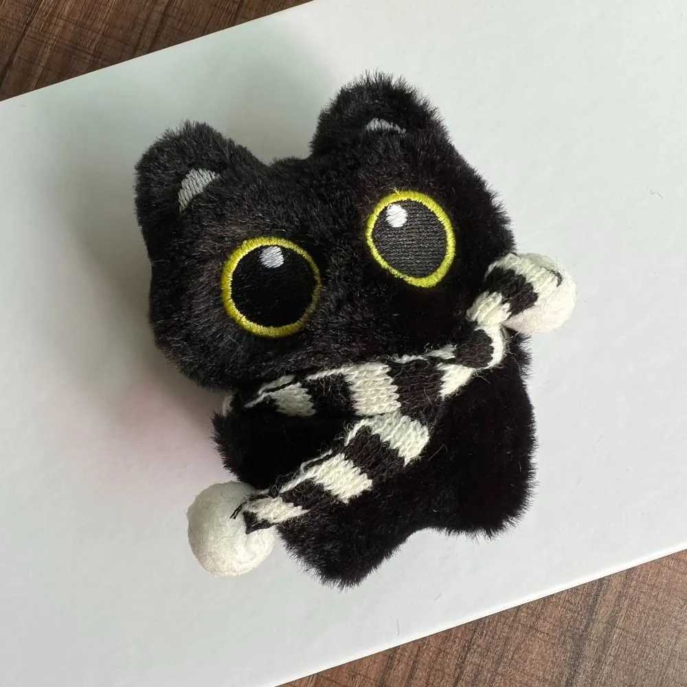 Little Black Cat Plush Pendant Keychain Cute Cartoon Bigeyed Cat Chain Doll Backpack Pendant Gift KeychainXJ250928
