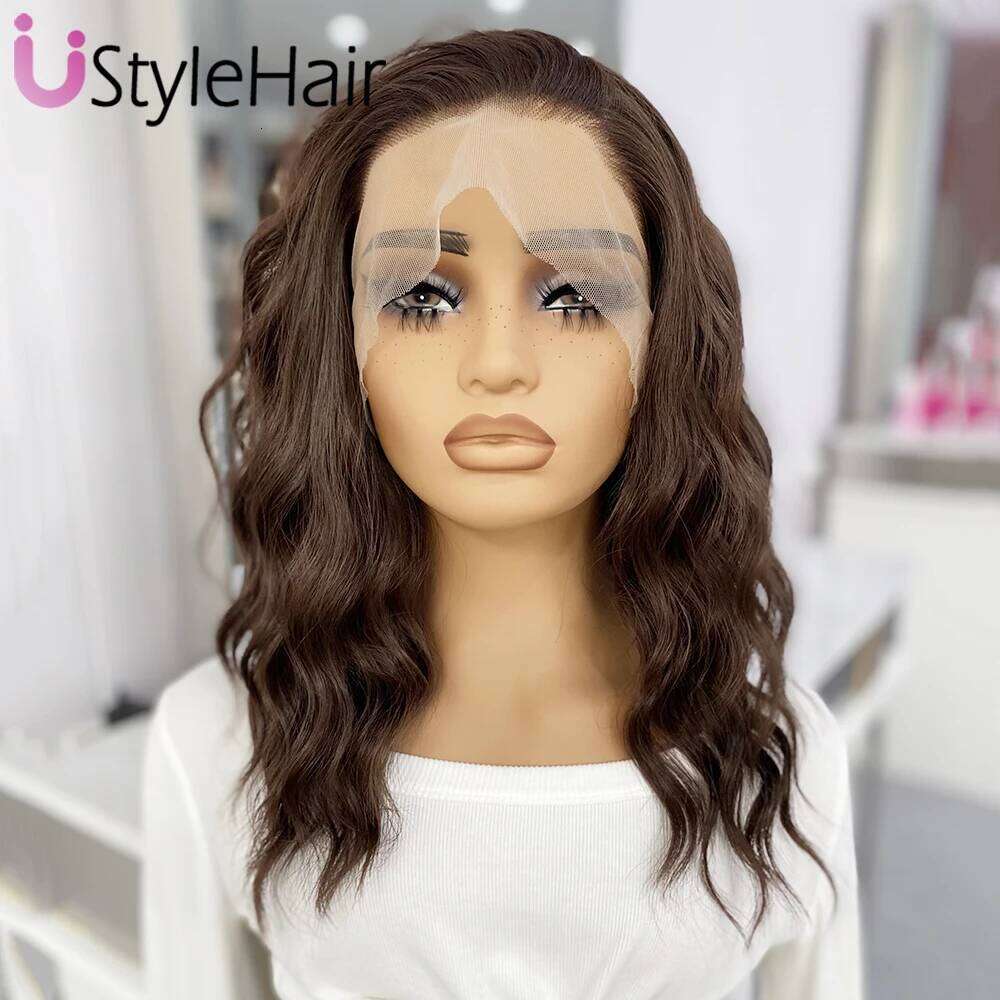 Ustylehair Brown Lace Front Natural Looking 12Inches Short Wave Heat Resistant Synthetic Hair Daily Use Cosplay Wig Xiusiyuan2509